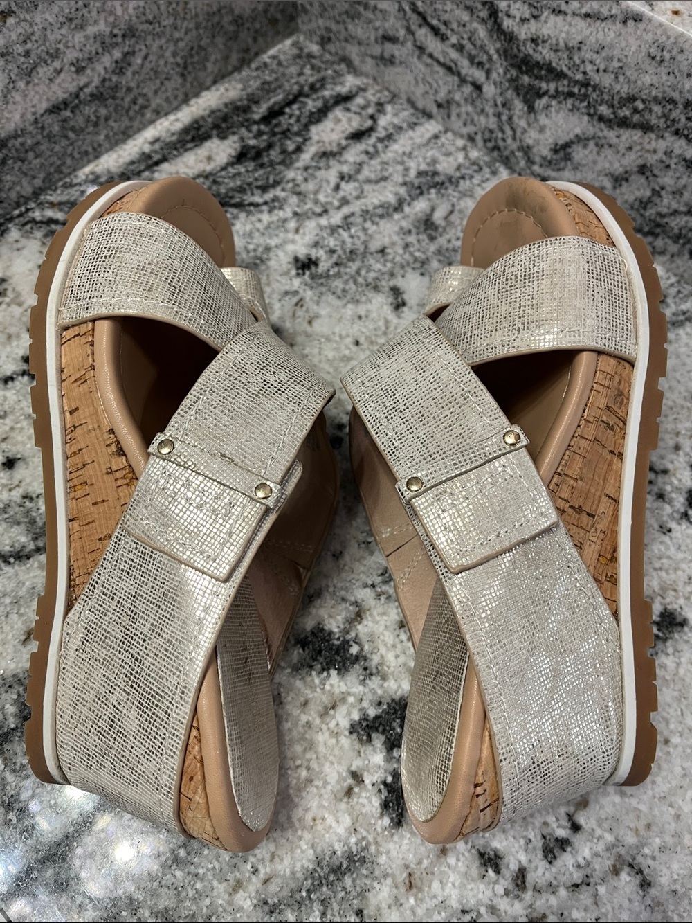 Like New Donald Pliner IRINI Wedge Sandals in Platino | Size 7.5 - Picture 5 of 9